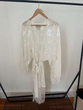BHLDN Lilah Floral Robe -- Sheer White Floral Kimono Style Wedding Robe